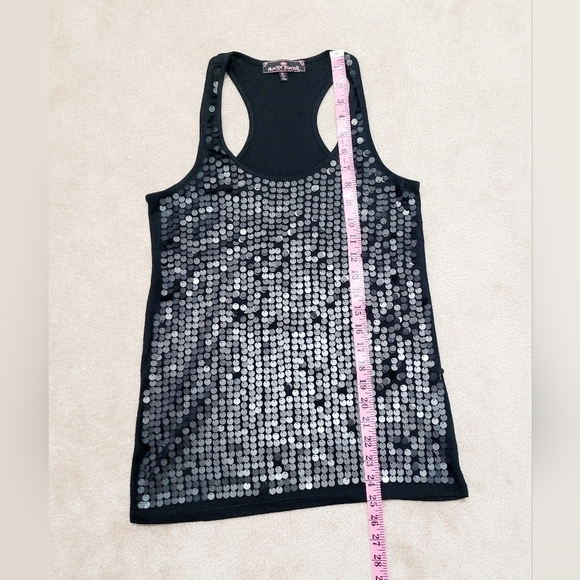 Almost Famous Womans Size M Black Racerback Tank top Sequin Sparkly Embellished - Picture 8 of 11